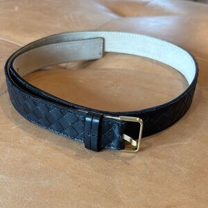 Bottega Veneta Black Intrecciato Leather Skinny Belt with Gold Buckle